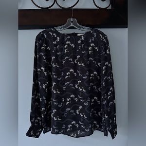 Loft dark gray floral long sleeve flowy dress blouse with cutout back